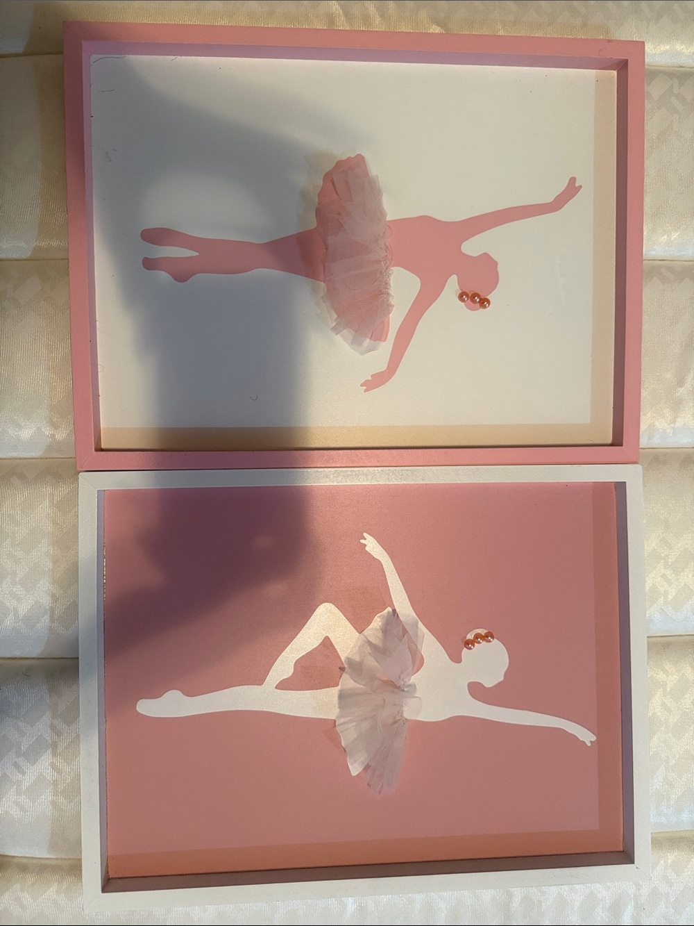 Pink Ballerina Wall Art Pair - Framed Ballet Silhouette Prints
